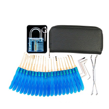 Blue Transparent Padlock with 24PCS Blue Handle Titanized Lockpicking Tools (Combo 4)